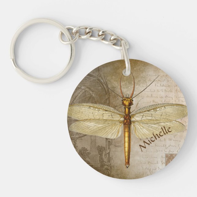 Dragonfly Gold Personalisierter Schlüsselanhänger (Vorderseite)