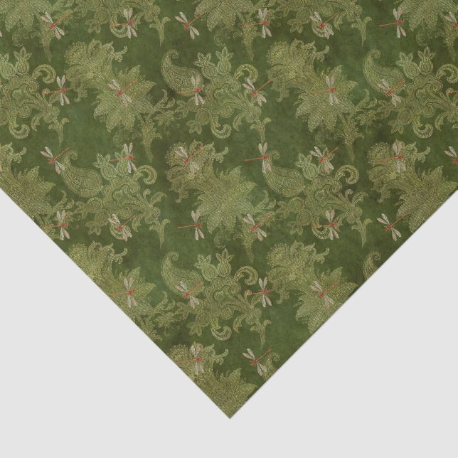 Dragonfly Green Damask  Seidenpapier (Ausschnitt)
