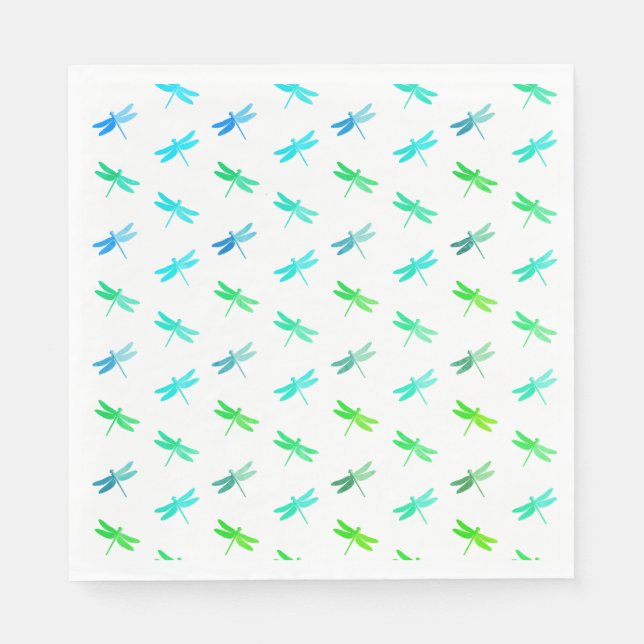 Dragonfly Green und Blue Birthday Paper Napkins Serviette (Vorderseite)