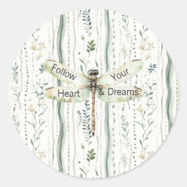 Dragonfly Green White Chic Floral Inspirational Runder Aufkleber