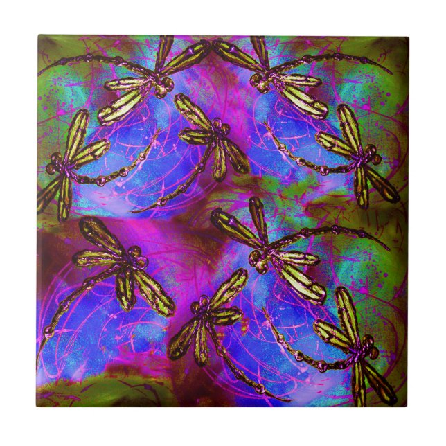 Dragonfly-Hippie-Flitter Fliese (Vorderseite)