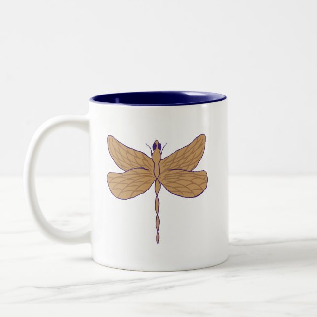 Dragonfly Illustration Lila und Tan Zweifarbige Tasse (Links)