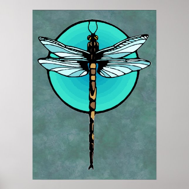 Dragonfly im Türkiskreis Poster (Vorne)