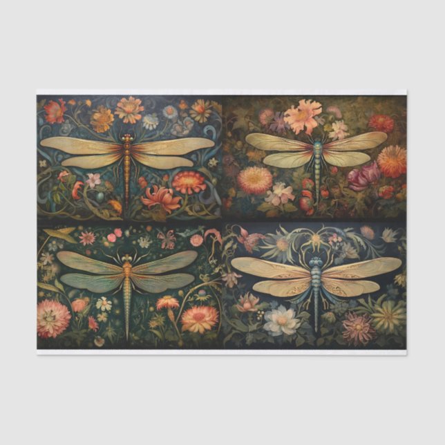 Dragonfly in Florals Collage 1 Dekoupage Paper Seidenpapier (Vorderseite)