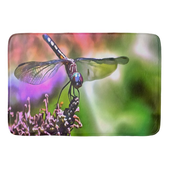Dragonfly in grüner und blauer realistischer Maler Badematte (Vorderseite)