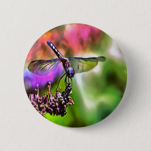 Dragonfly in grüner und blauer realistischer Maler Button