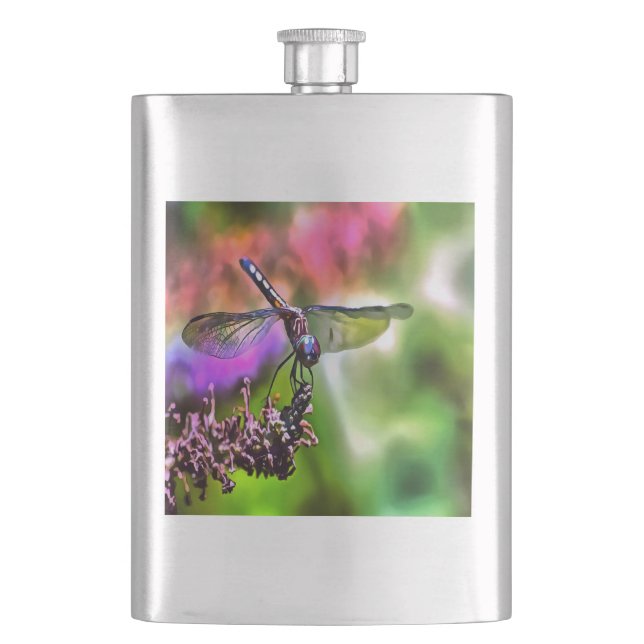 Dragonfly in grüner und blauer realistischer Maler Flachmann (Vorderseite)