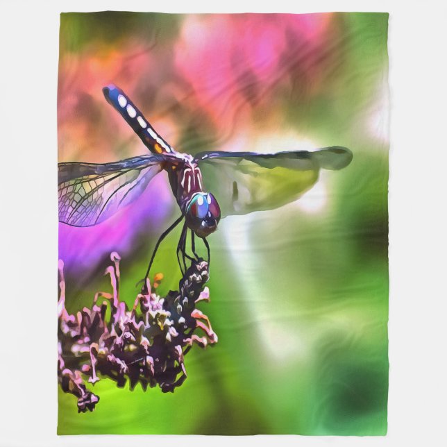 Dragonfly in grüner und blauer realistischer Maler Fleecedecke (Vorderseite)