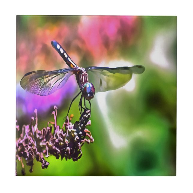 Dragonfly in grüner und blauer realistischer Maler Fliese (Vorderseite)