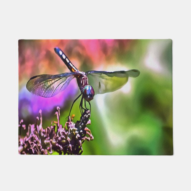 Dragonfly in grüner und blauer realistischer Maler Fußmatte (Vorderseite)