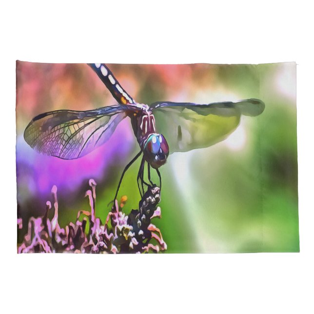 Dragonfly in grüner und blauer realistischer Maler Kissenbezug (Rückseite-Rechts)