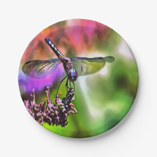 Dragonfly in grüner und blauer realistischer Maler Pappteller