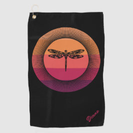 Dragonfly in Retro Sunset mit Namen Golfhandtuch