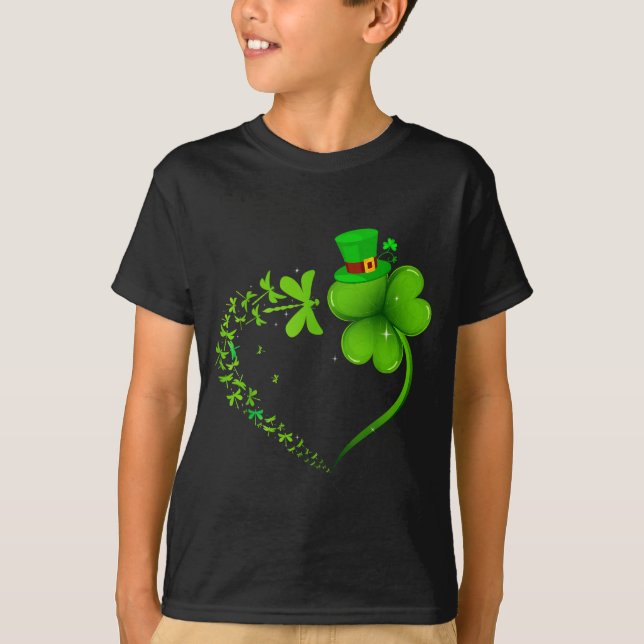 Dragonfly Irish Shamrock Heart Happy St Patrick's  T-Shirt (Vorderseite)