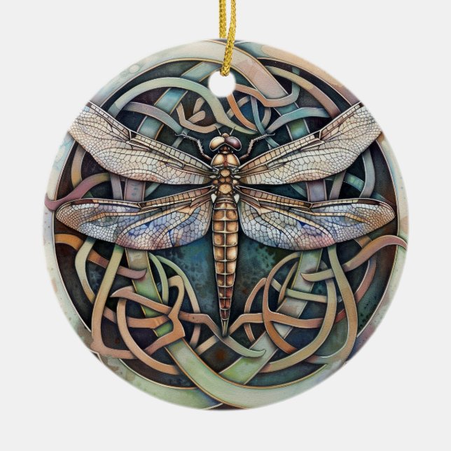 Dragonfly keltischer Knoten Keramik Ornament (Vorne)