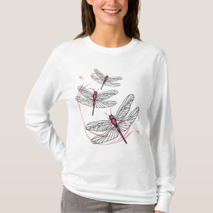 Dragonfly Ladys Long Sleeve Pink T - Shirt