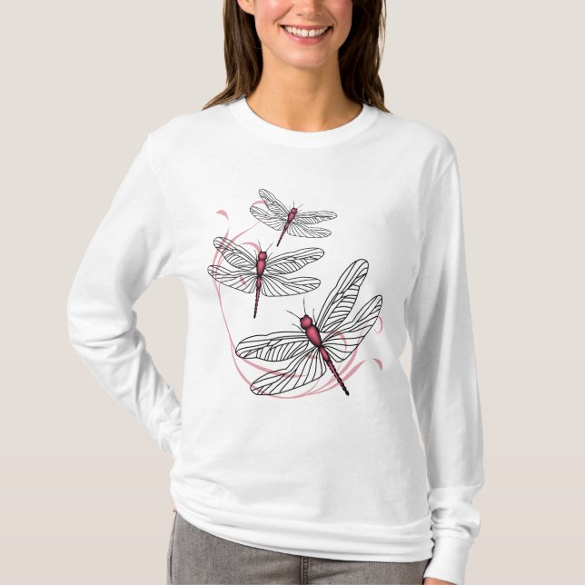 Dragonfly Ladys Long Sleeve Pink T - Shirt (Vorderseite)