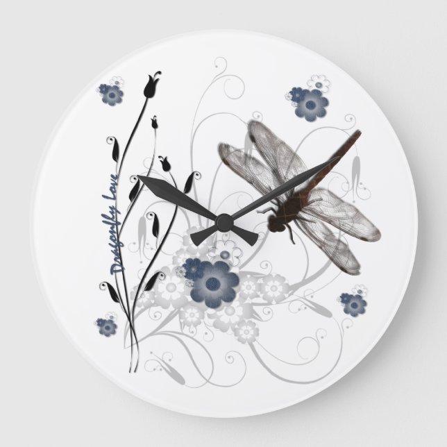 Dragonfly-Liebe-Uhr Große Wanduhr (Vorderseite)