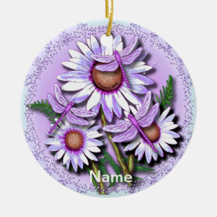 Dragonfly Lila Daisies Blume Keramik Ornament