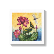 Dragonfly Lotus Wasserfarbe Print Wrapped Canvas
