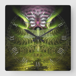Dragonfly Magic Fraktal Kunstgalerie Quadratische Wanduhr