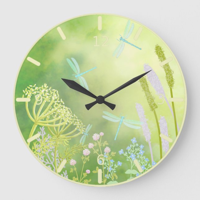 Dragonfly Meadow Große Wanduhr (Vorderseite)