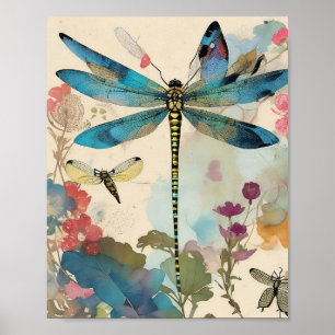 Dragonfly Mixed Media Collage Ephemere Decoupage Poster