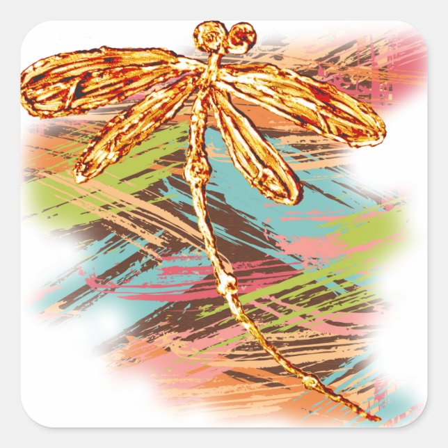 Dragonfly Orange Splash Quadratischer Aufkleber (Vorderseite)