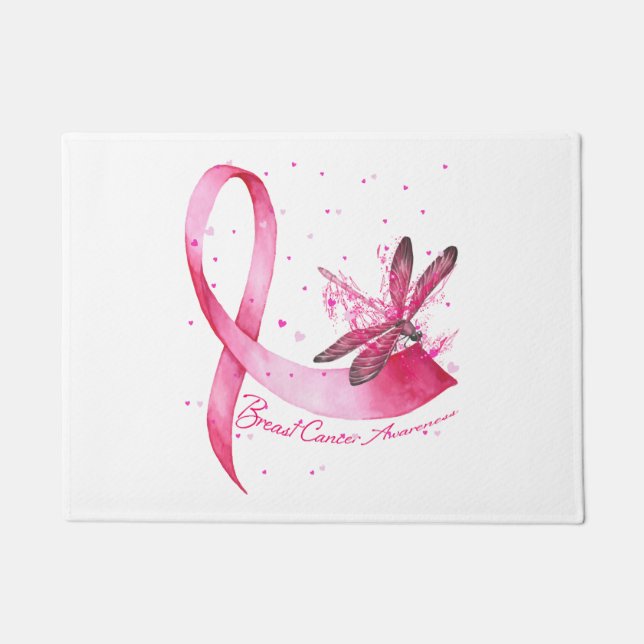 Dragonfly Pink Ribbon Brustkrebs Bewusstsein Fußmatte (Vorderseite)