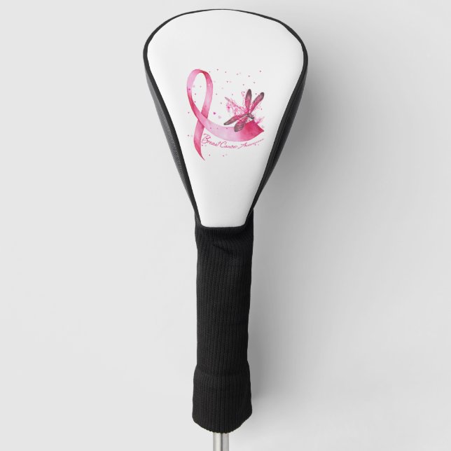Dragonfly Pink Ribbon Brustkrebs Bewusstsein Golf Headcover (Vorderseite)