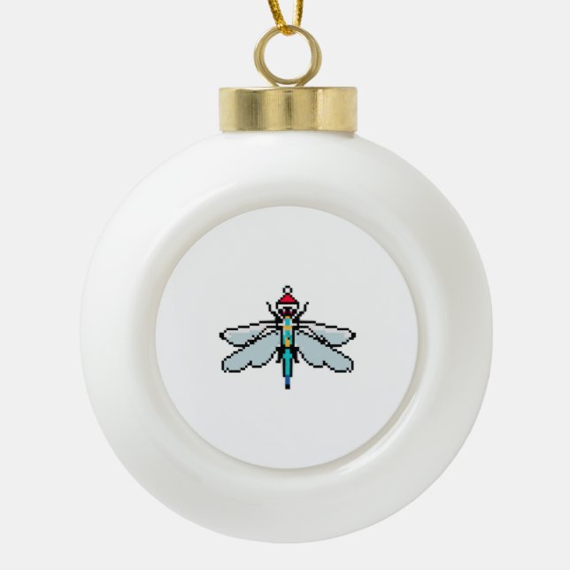 Dragonfly PixelChristmas - Funny Dragonfly Keramik Kugel-Ornament (Vorderseite)