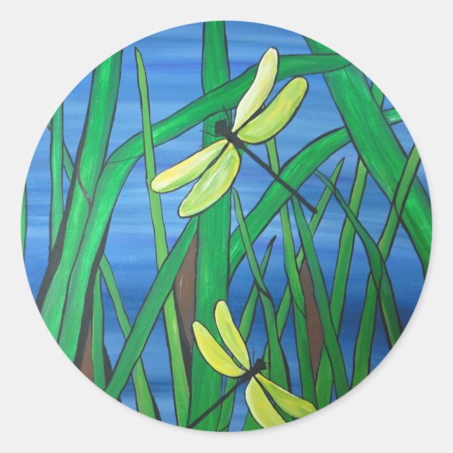 Dragonfly Pond Runder Aufkleber (Vorderseite)
