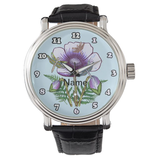 Dragonfly Purple Poppy Watch Armbanduhr (Vorderseite)