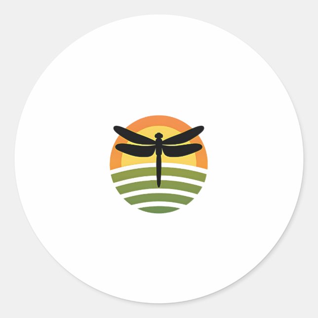 Dragonfly Retro (1) Runder Aufkleber (Vorderseite)
