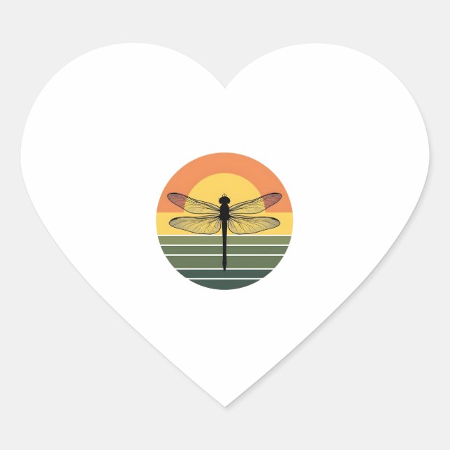 Dragonfly Retro (2) Herz-Aufkleber (Vorderseite)