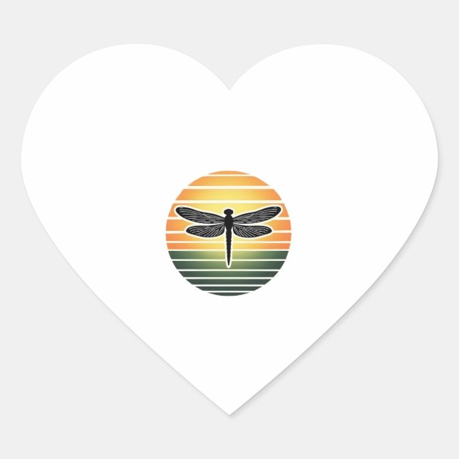 Dragonfly Retro (3) Herz-Aufkleber (Vorderseite)
