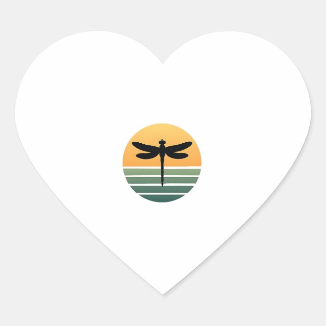 Dragonfly Retro (4) Herz-Aufkleber (Vorderseite)