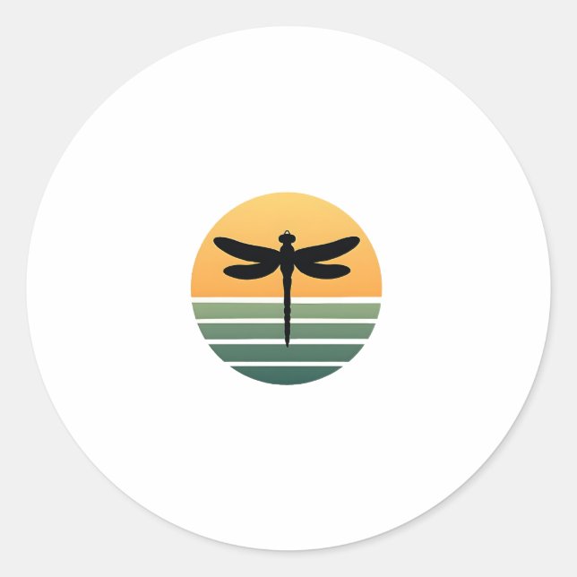 Dragonfly Retro (4) Runder Aufkleber (Vorderseite)