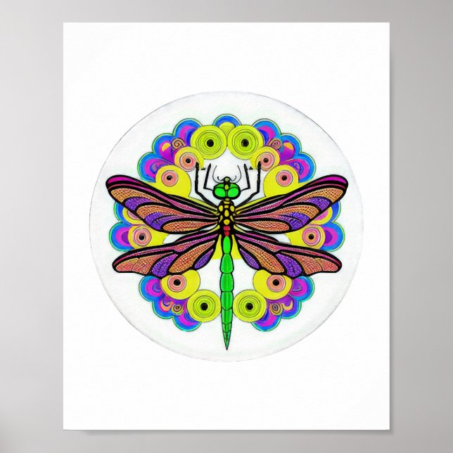 Dragonfly Schöne, bunt und verziert Poster (Vorne)