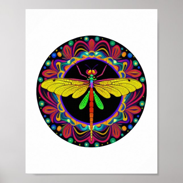 Dragonfly Schöne, bunt und verziert Poster (Vorne)