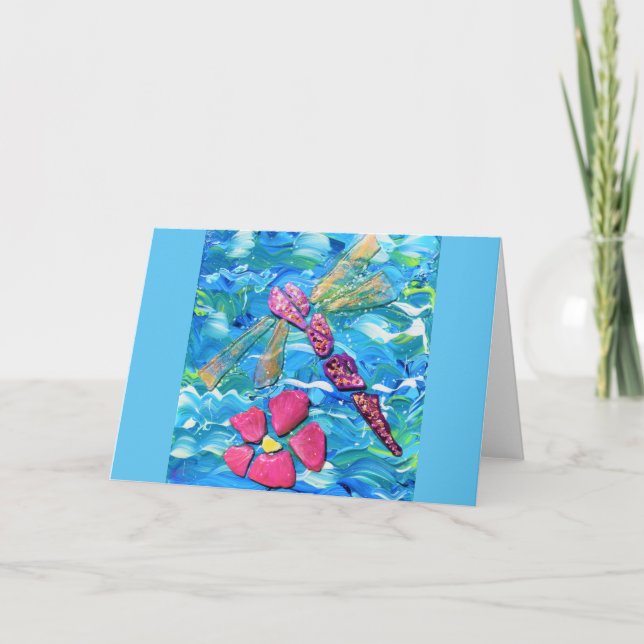 Dragonfly Sea Glass Mix Media Collage Karte (Vorderseite)