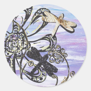 Dragonfly Sky-Aufkleber Runder Aufkleber