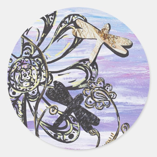 Dragonfly Sky-Aufkleber Runder Aufkleber (Vorderseite)