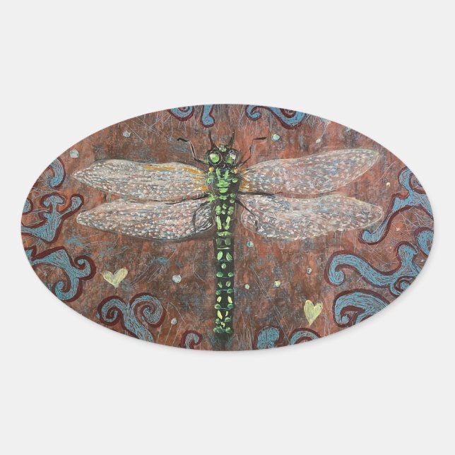 Dragonfly-Sticker Ovaler Aufkleber (Vorderseite)