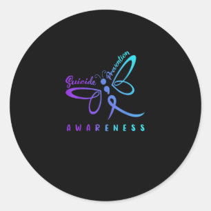 Dragonfly Suicide Prevention Aware Teal Ribbon Runder Aufkleber