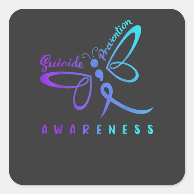 Dragonfly Suicide Prevention Awareness T - Shirt Quadratischer Aufkleber (Vorderseite)