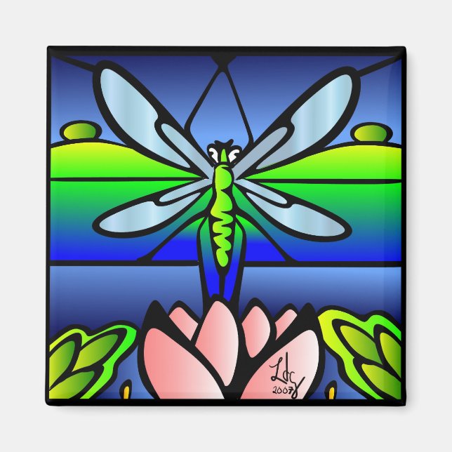 Dragonfly Tiffany Style Square Magnet (Vorne)