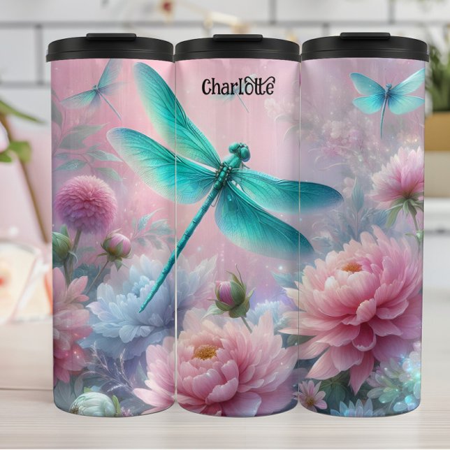 Dragonfly-Träume: Blumen, Ätherische, Pastellfarbe Thermosbecher (Von Creator hochgeladen)