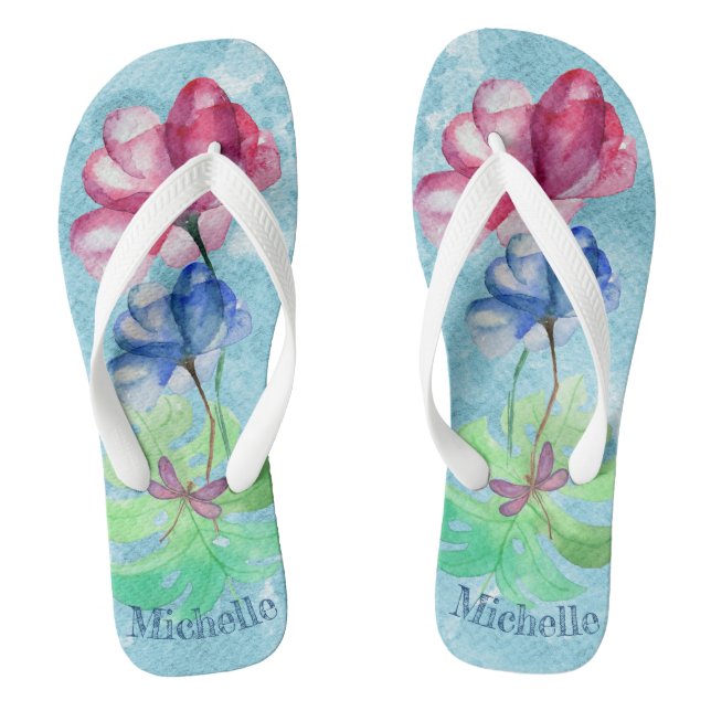 Dragonfly und Blumenwasser Flip Flops (Fußbett)