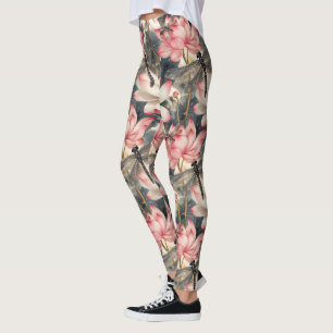 Dragonfly und Light Pink Lotus Design Leggings